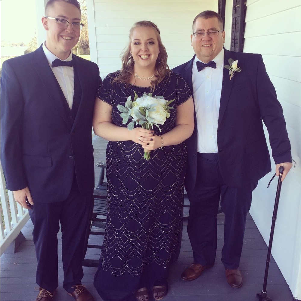 Adrianna Papel: Short Sleeve Beaded Blouson Gown